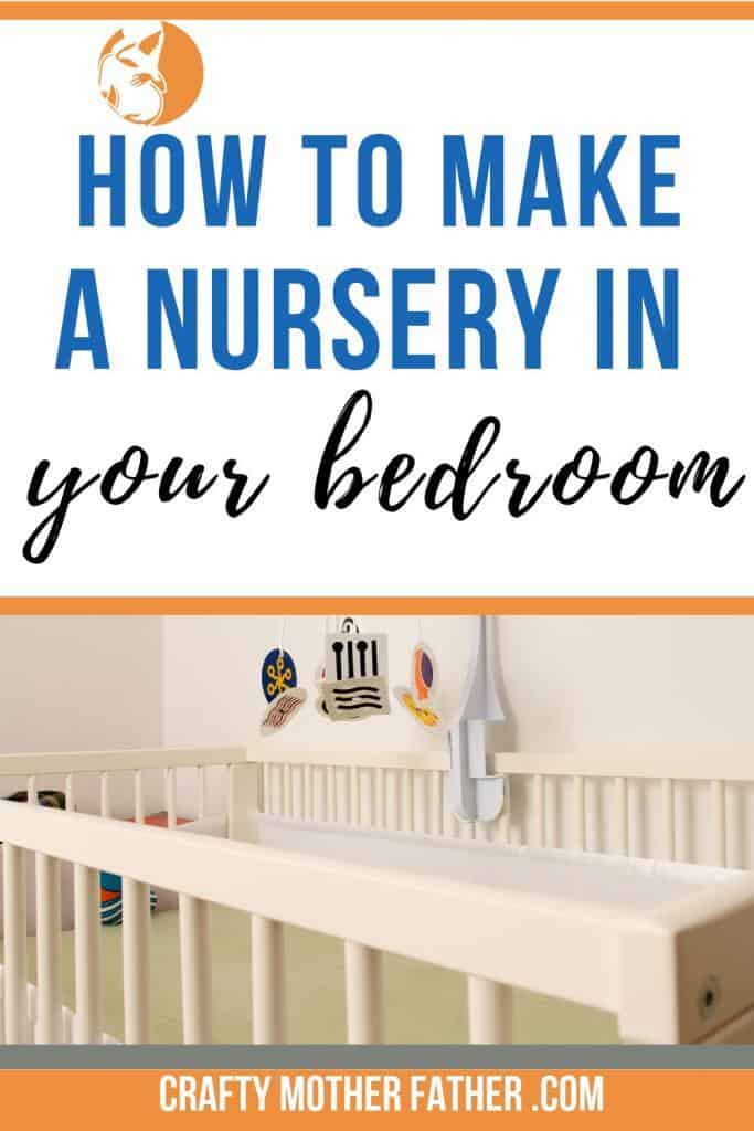 pictured is a nursery in a bedroom. Tips and ideas for sharing a bedroom with baby